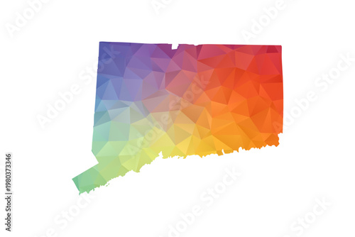 Connecticut Map - Polygon Style Vector Illustration in Rainbow Gradient, Low Poly Multicolor Geometric Design, Isolated on White Background, Suitable for Reports, and Creative Projects.