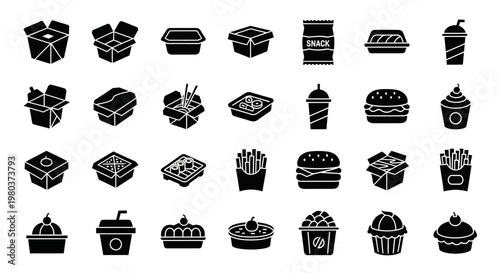 Collection of various food icons and symbols.