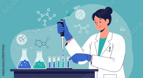 Scientist in Lab Coat Conducting Experiment with Pipette and Test Tubes