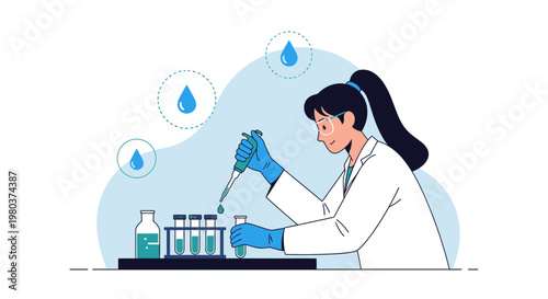 Scientist in Lab Coat Conducting Experiment with Pipette and Test Tubes