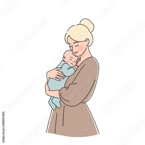 Woman holding newborn baby in her arms lovingly