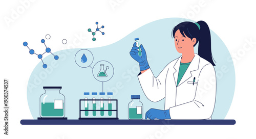 Scientist in Lab Coat Conducting Research with Test Tubes and Flasks