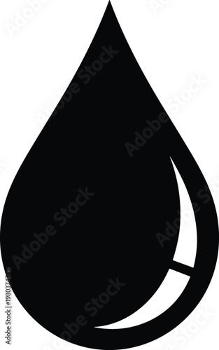 Black and white water drop vector illustration, liquid droplet icon for nature, plumbing, and health isolated on white background, comma.