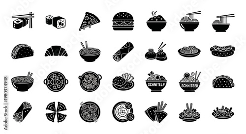 Black and white food icons collection.