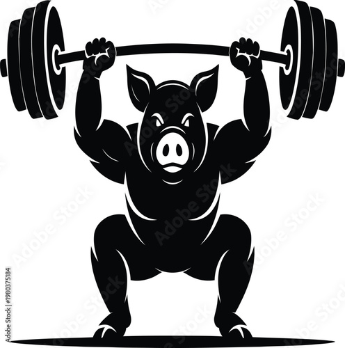 Muscular pig lifting weights weightlifting fitness exercise
