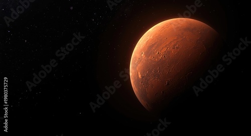 Space scene showing Mars enveloped in rich crimson hues