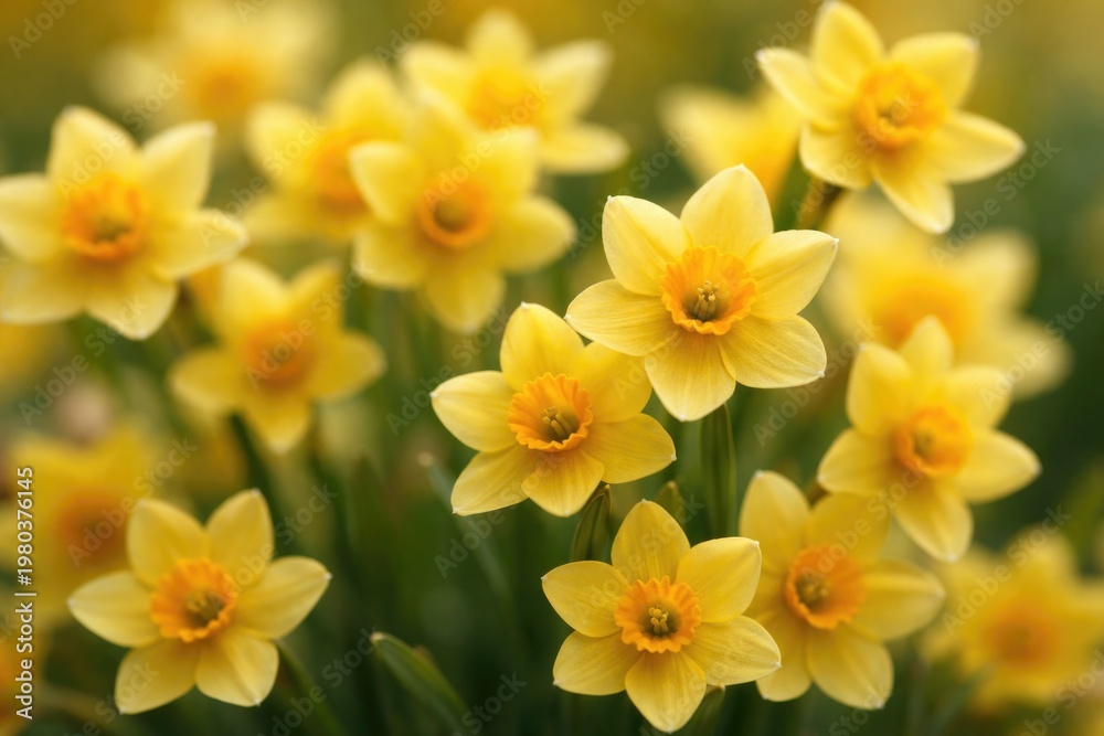 Fototapeta premium Detailed close up of tiny yellow daffodil blossoms