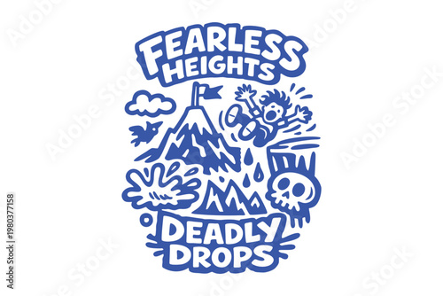 Fearless Heights Deadly Drops Mountain Climbing Adventure Cartoon Illustration