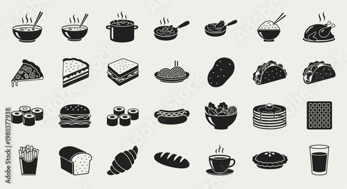 Black and white food and drink icons.