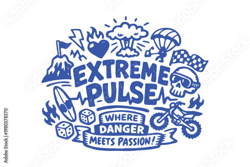 Extreme Pulse Action Sports Doodle Illustration