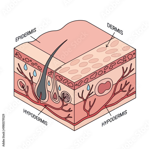 Human Skin Layers Diagram Anatomy Detail.