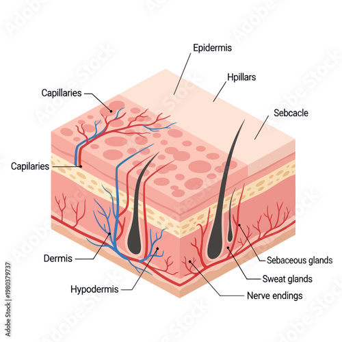 Human Skin Layers Diagram Anatomy Illustration.