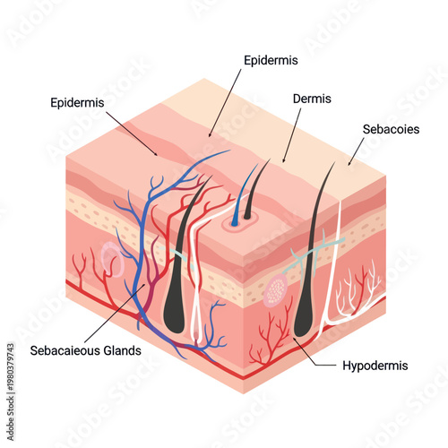 Human Skin Layers Anatomy Diagram Illustration.