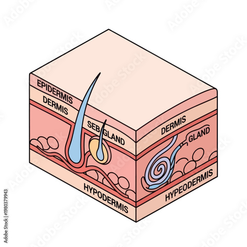 Human Skin Layers Diagram Anatomy Detail.