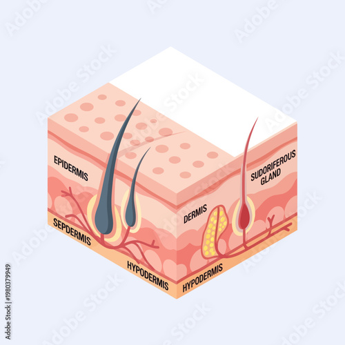 Human Skin Layers and Hair Follicles Diagram.