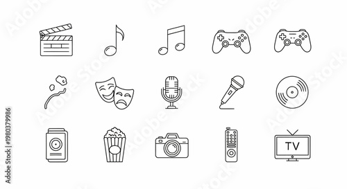 Television and entertainment technology icons set.