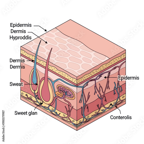 Human Skin Layers Diagram Anatomy Illustration.