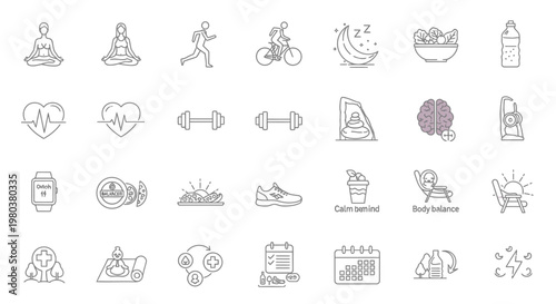 Icons of healthy lifestyle and wellness.