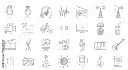 Collection of media and communication icons.