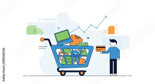 E-commerce, shopping cart, online store, digital marketing, vector illustration