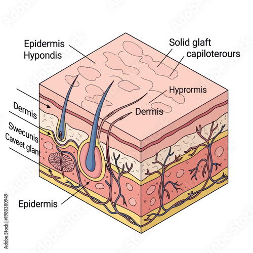 Human Skin Layers Diagram Anatomy Detail.