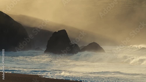 Misty Beach at Sunrise in Slow Motion