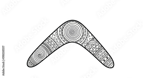 Aboriginal Boomerang with Tribal Patterns on White Background