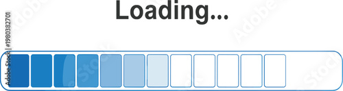Blue loading bar progress indicator with loading text, digital interface status graphic isolated on white background, website data transfer concept