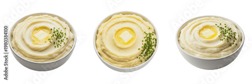 Φωτογραφία Set of Creamy Mashed Potatoes with Melting Butter and Fresh Chives PNG