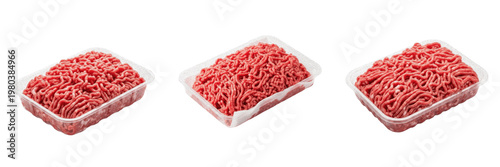 Foto Set of Raw Fresh Ground Beef Mince in Plastic Trays PNG