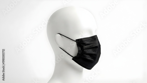 Mannequin head wearing black face mask