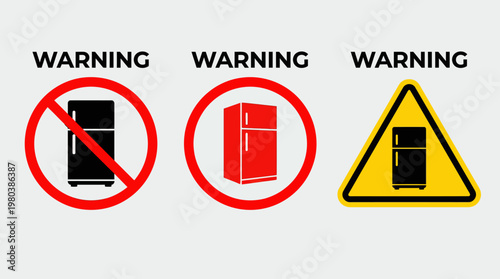 Refrigerator warning symbols prohibition, caution, and alert icons for appliance safety and guidelines