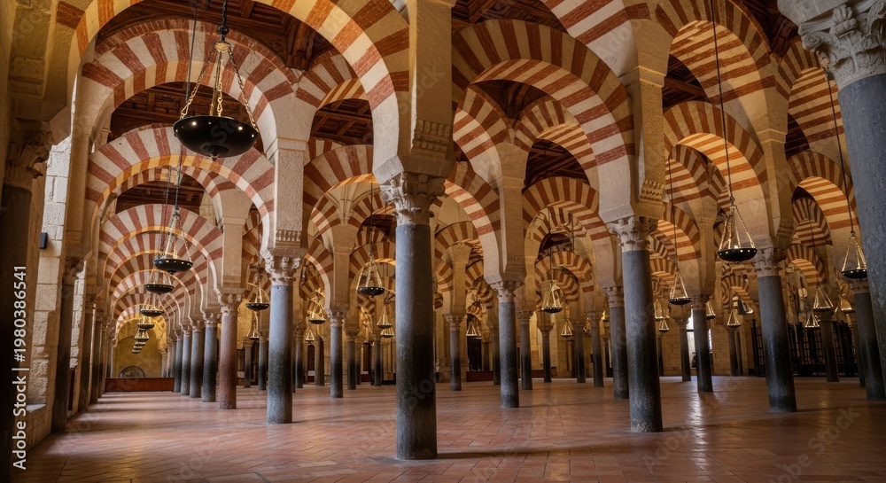 Obraz premium Grand indoor with ornate golden arches and intricate islamic patterns