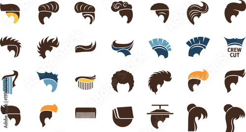 Men Hairstyles Vector Set with Haircuts Beards Fringe Undercut and Barber Styles