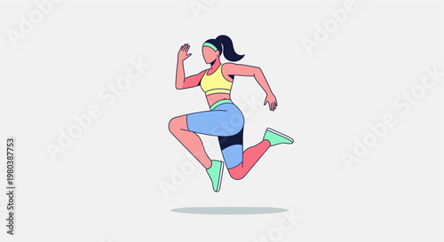 Energetic woman in athletic wear performing a dynamic jumping exercise, symbolizing fitness and active lifestyle