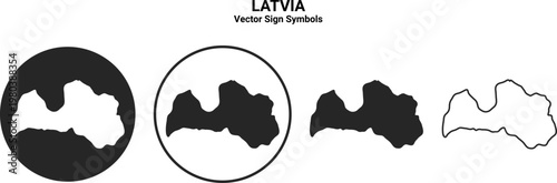 Latvia Map Vector Icon Set Minimal Silhouette
