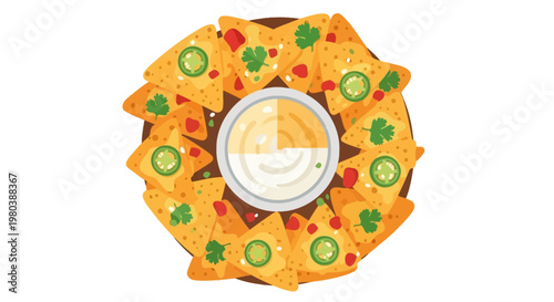 Nachos with cheese dip.
