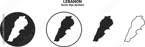 Lebanon Map Vector Icon Set Minimal Silhouette
