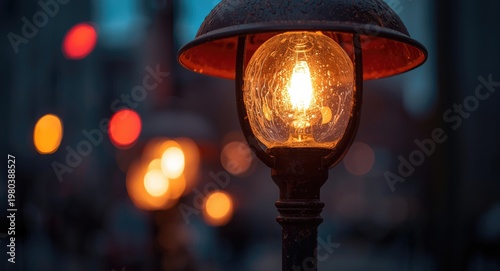 Street lamp fuzziness paired with colorful bokeh and urban repair activity