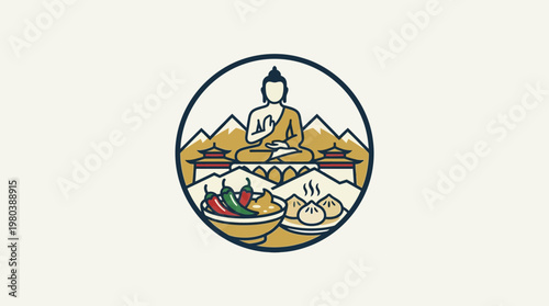 Bhutanese Cuisine and Cultural Landmark Logo