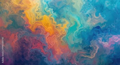 Vivid abstract design featuring layered paint textures and dreamy gradient clouds reflecting imagination