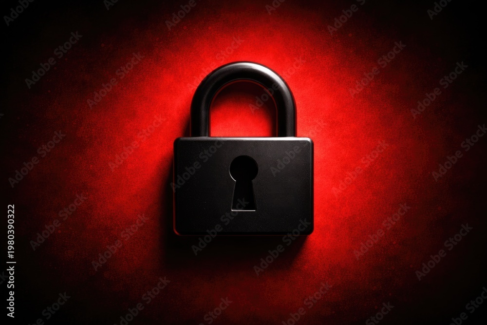 Fototapeta premium Black lock icon on red background representing secure design