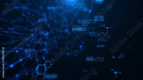 Abstract blue chemical futuristic structural health care formulas. Science geometric network cyberspace 4K motion background