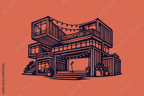 Modern Shipping Container Architecture Illustration