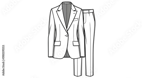Clean Line Art Illustration of a Women's Two-Piece Suit, representing classic professional elegance and tailored formal wear for modern fashion concepts