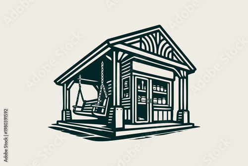 Vintage Shop Front with Porch Swing Illustration