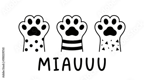 Cute Cat Paw Prints with "MIAUUU" Text, Playful and Adorable Design for Pet Lovers and Animal Enthusiasts