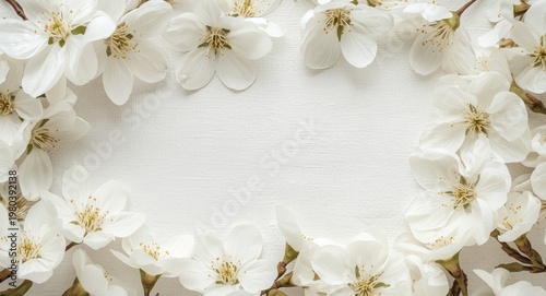 White blossoms in a soft textured floral layout creating a tranquil spring background
