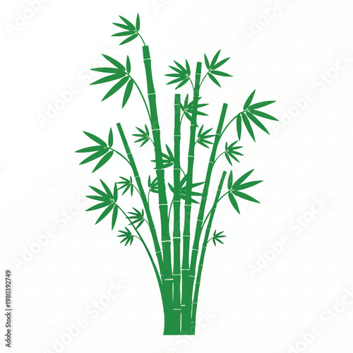 A minimalist green silhouette of a bamboo grove with leaves
