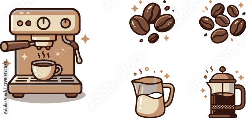 Barista Essentials Coffee Set with Espresso Machine Coffee Beans Milk Jug and French Press
